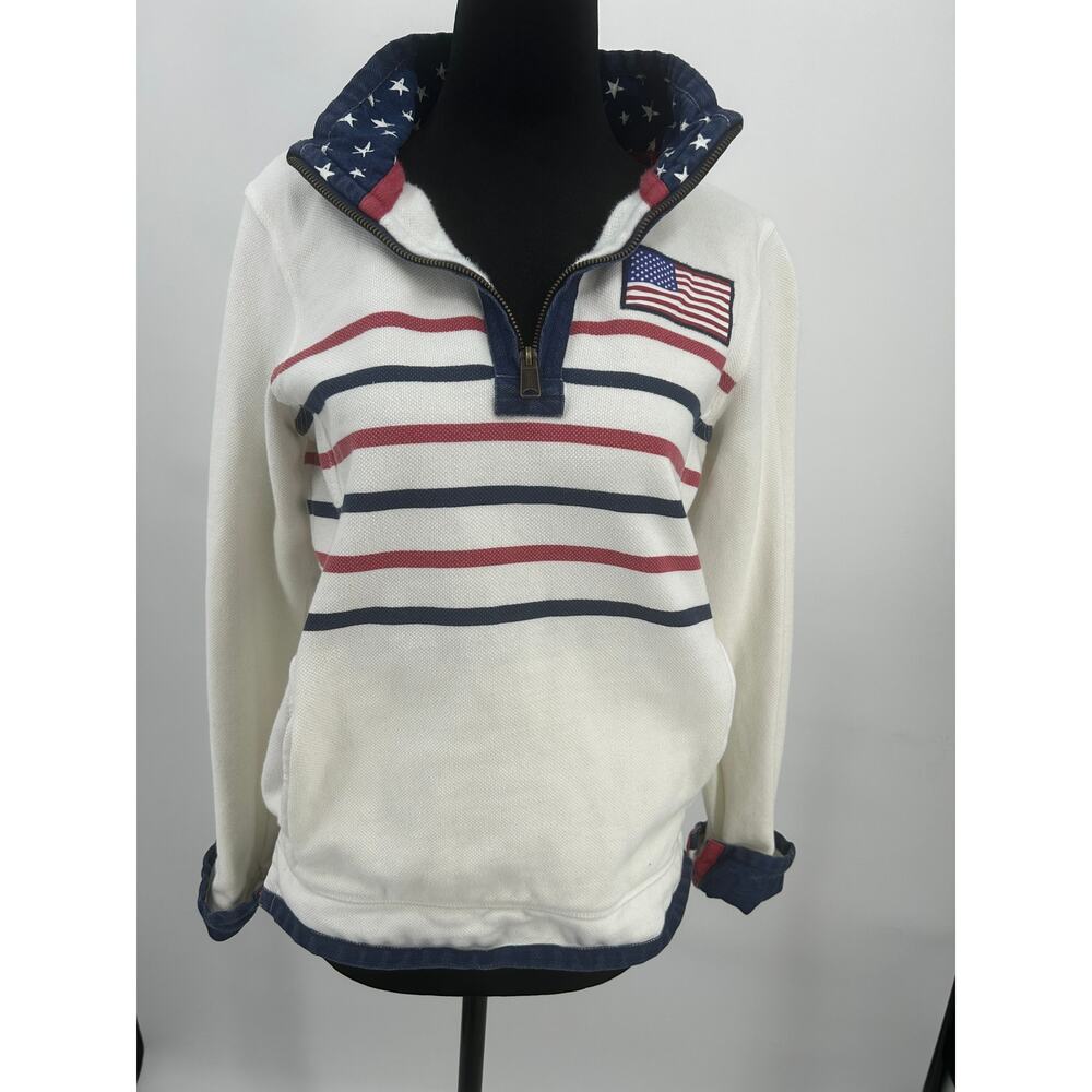 Fat Face Airlie Sweat Top Ecru USA Half Zip Pullover Women's US 4 UK 8 Cotton